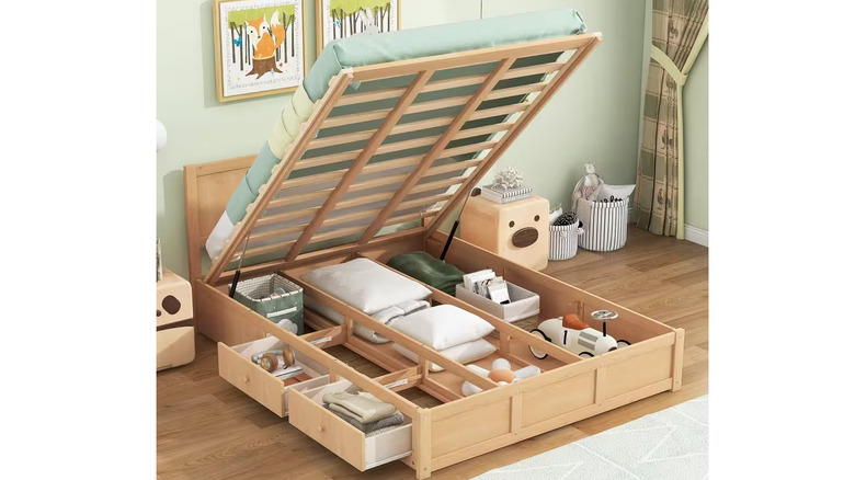 wooden storage bed with drawers