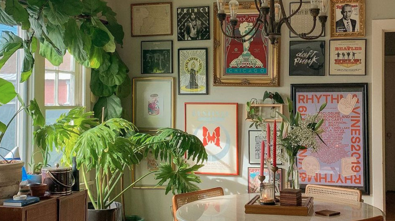 hanging art and greenery