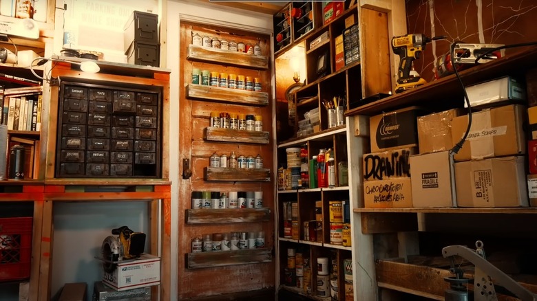 old door with shelves