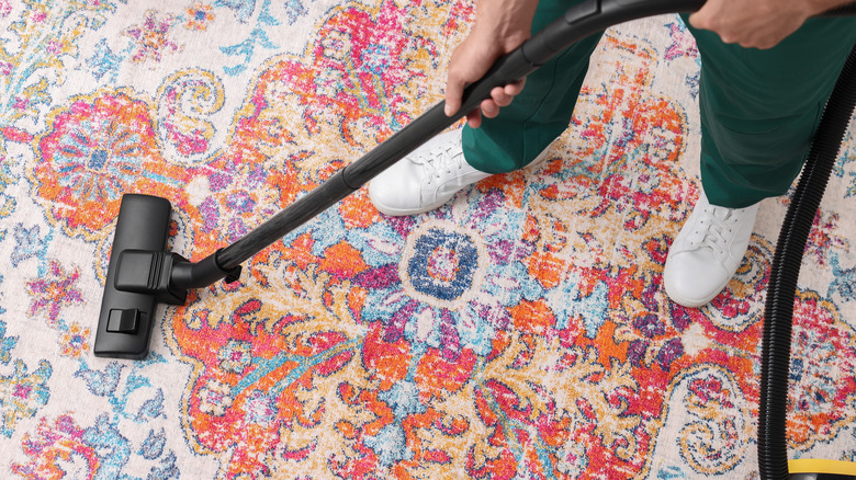 person steam cleaning a rug