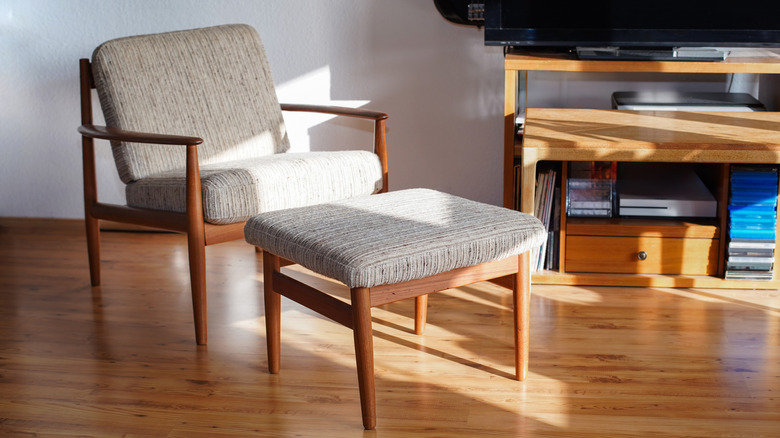 Mid century modern teak armchair and ottoman