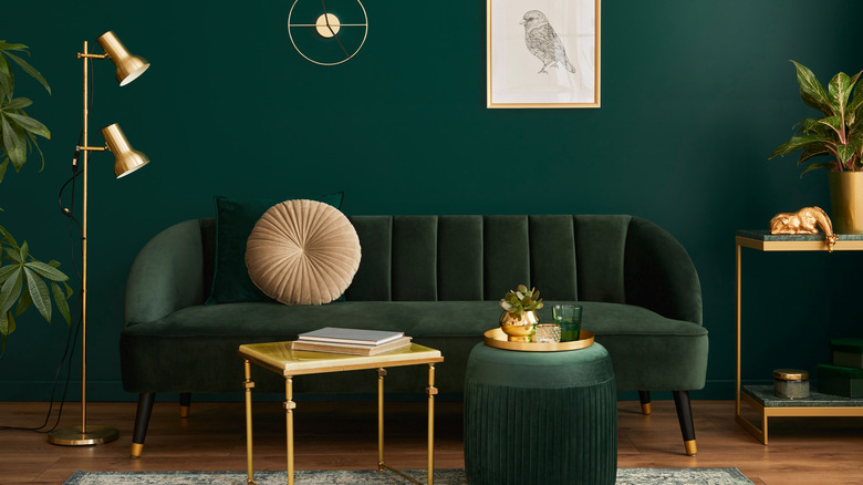 Gold and green living room