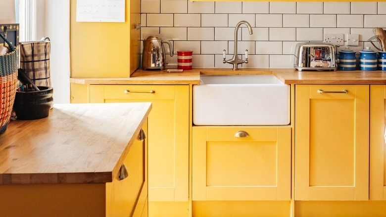 bright bold yellow kitchen cabinets