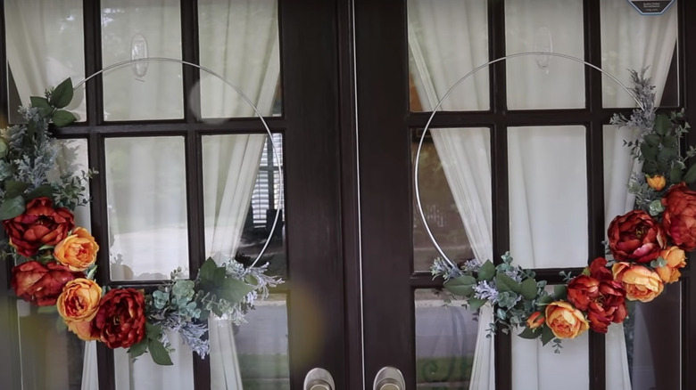 hula hoop wreaths on doors