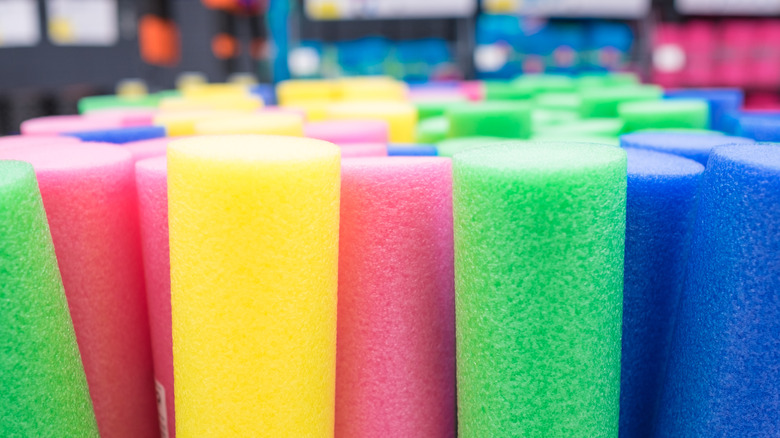 lineup of colorful pool noodles