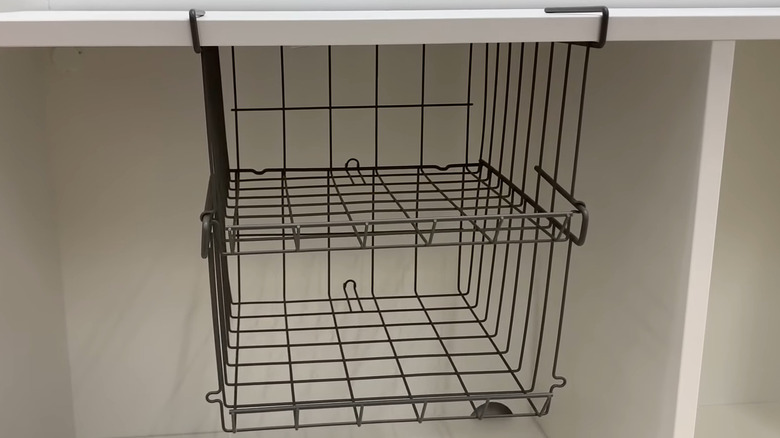 Clip-on wire baskets on shelf