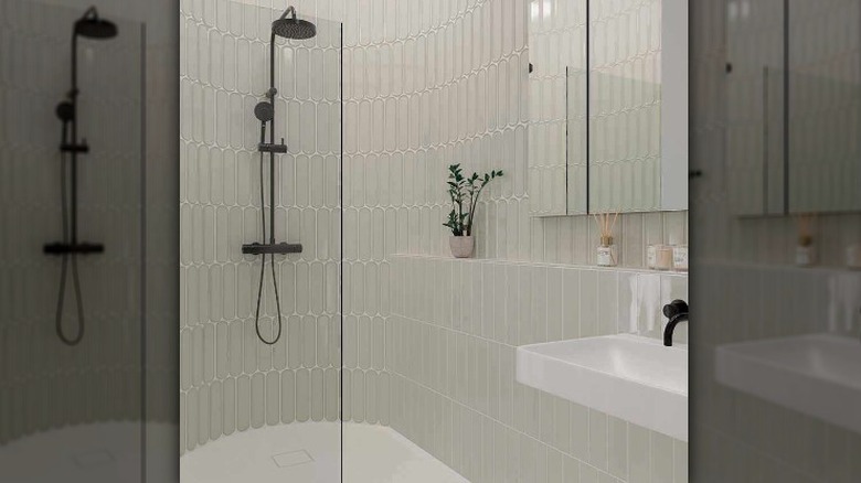 white horizontal tile in shower