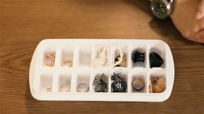 jewelry in ice tray compartments