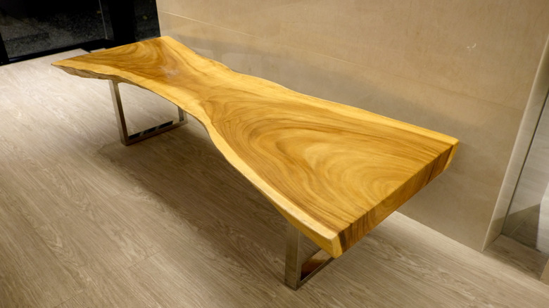 Bench with curving wood grain