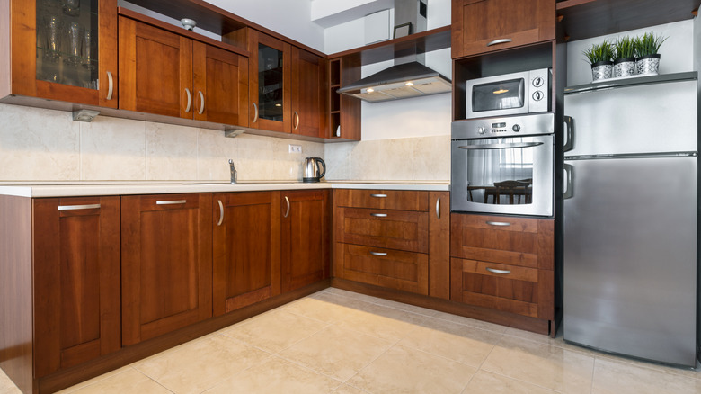 Wood cabinets in a kitchen