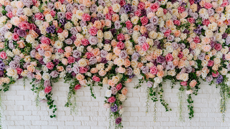 floral wall on brick