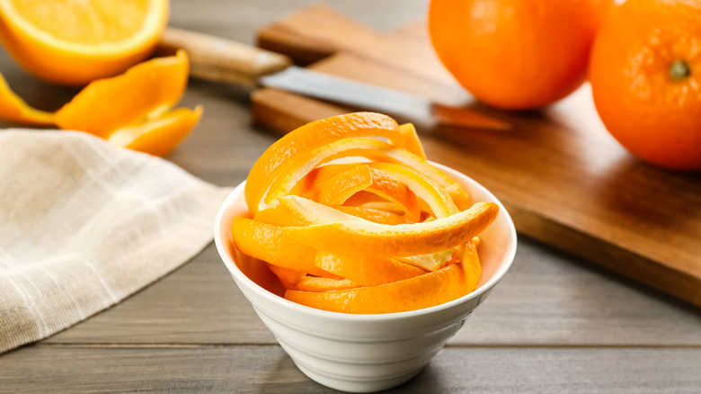 Orange peels in bowl