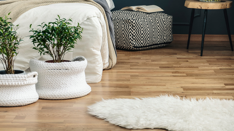 White rug in a bedroom