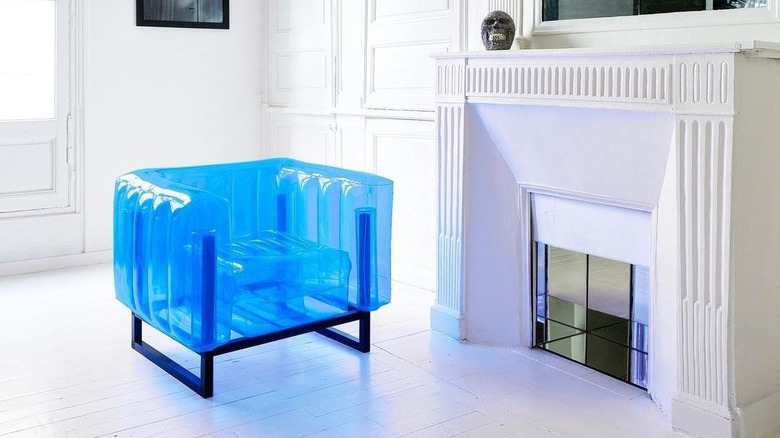 Blue inflatable chair in room