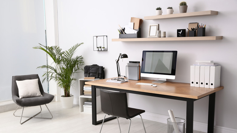 black desk wooden top