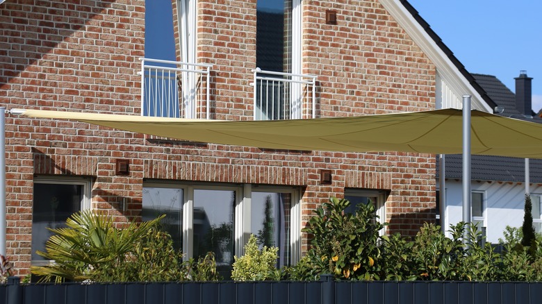 Backyard with a shade sail