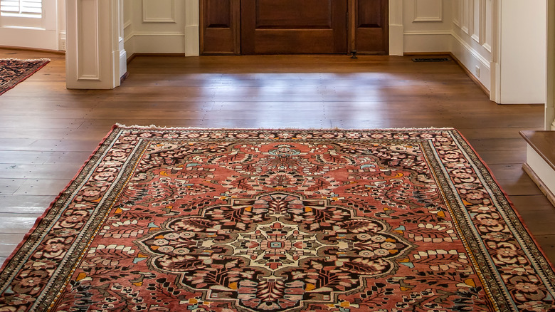 bold patterned entryway rug