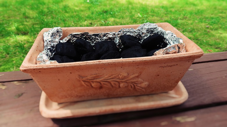 rectangular terracotta planter with charcoal