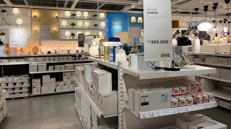 IKEA's lamp section inside the store