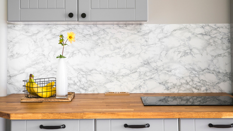 stained butcher block in kitchen