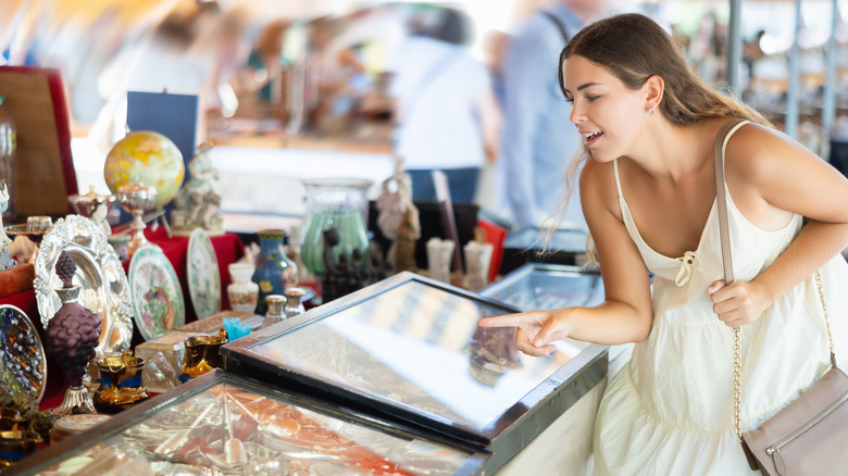 Woman shopping at flea market