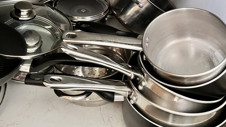 pots and pans stack