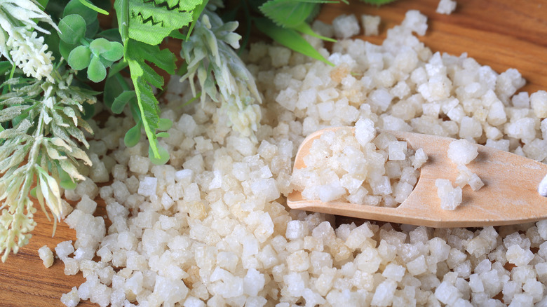 Epsom salt on a wooden board