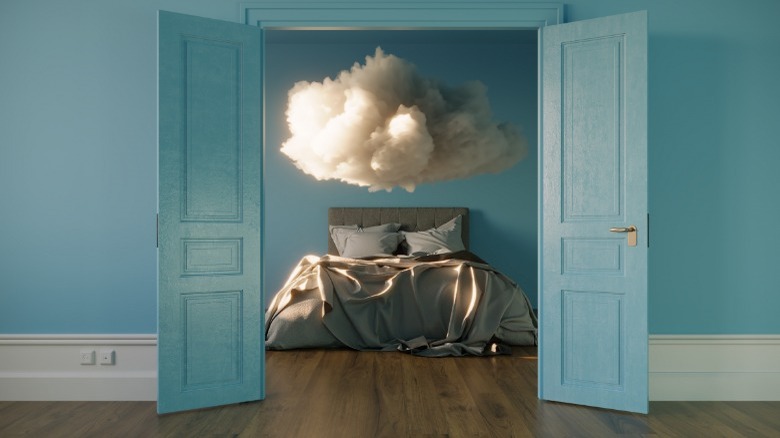 Interior double doors blue bedroom 