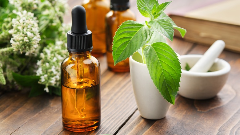 Bottles of peppermint essential oil