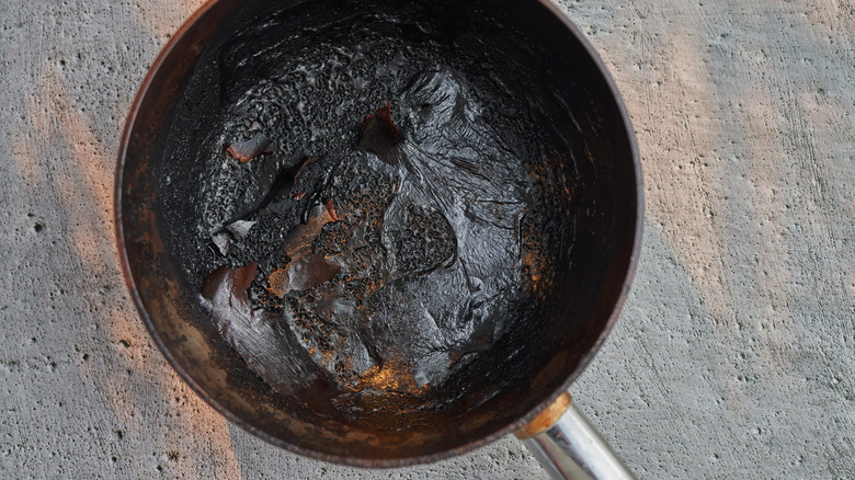 Burnt pan on counter