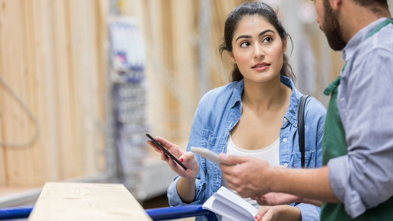 Customer shopping for lumber