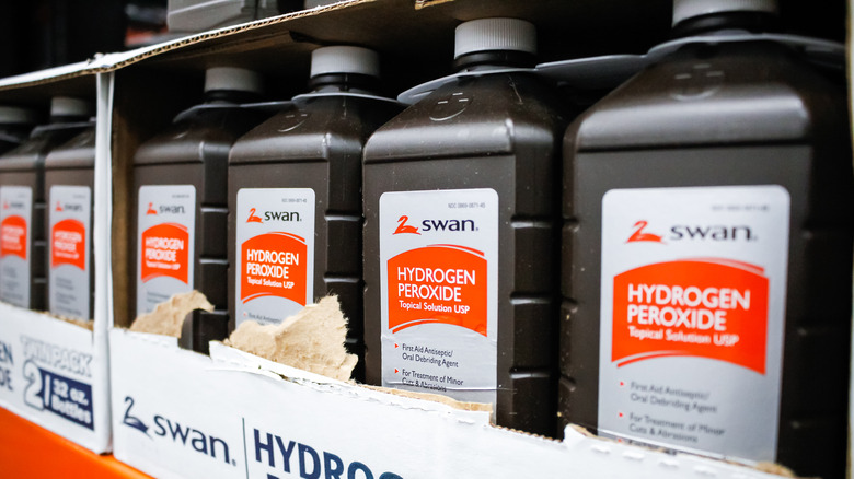 Brown Swan hydrogen peroxide bottles in box in store