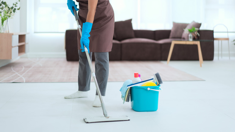 mopping a vinyl floor