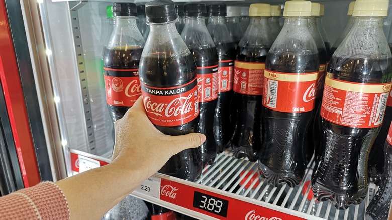 Coca-Cola bottles in refridgerator
