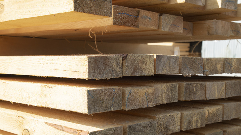 Stack of lumber boards