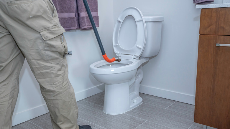 Man with toilet auger