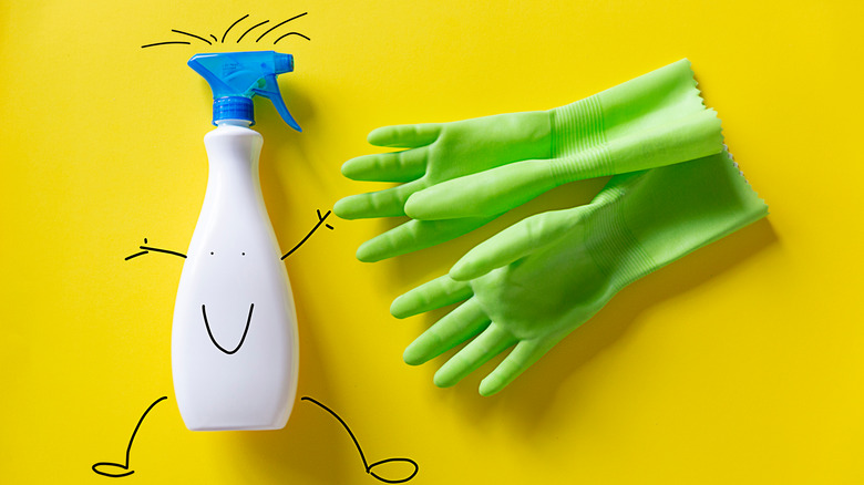 cleaning products on counter