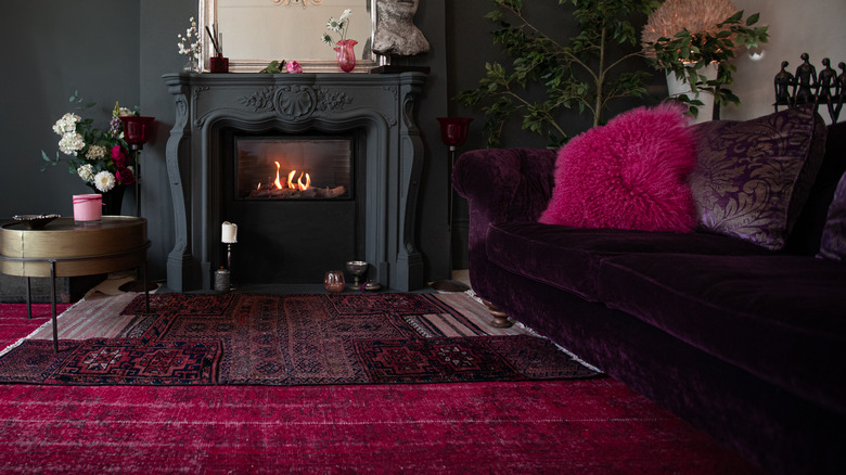 red carpet in black living room