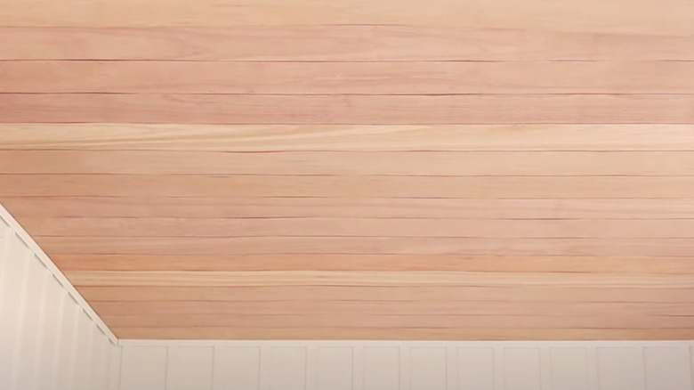 warm wood planks on ceiling