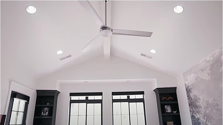 white ceiling with modern fan