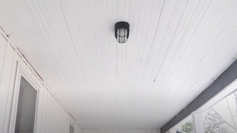 white paneling on porch ceiling