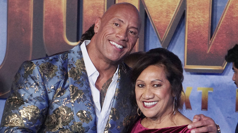 Dwayne Johnson and his mom smiling