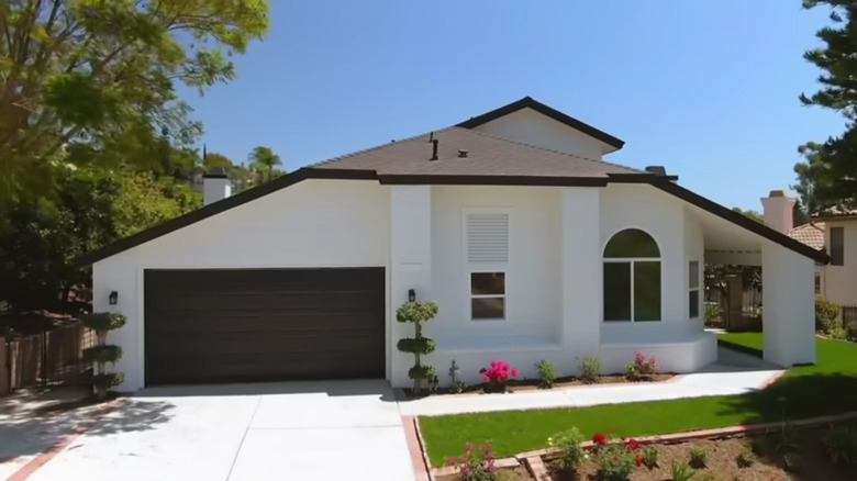 white suburban house with black