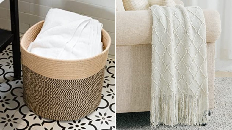 Rattan basket and blanket