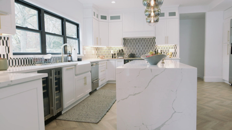 Chevron floor in kitchen