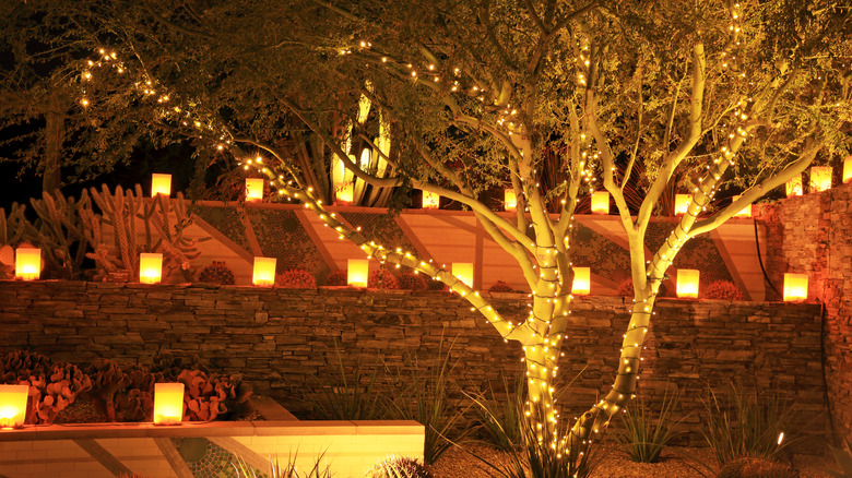 luminarias lined up on fence