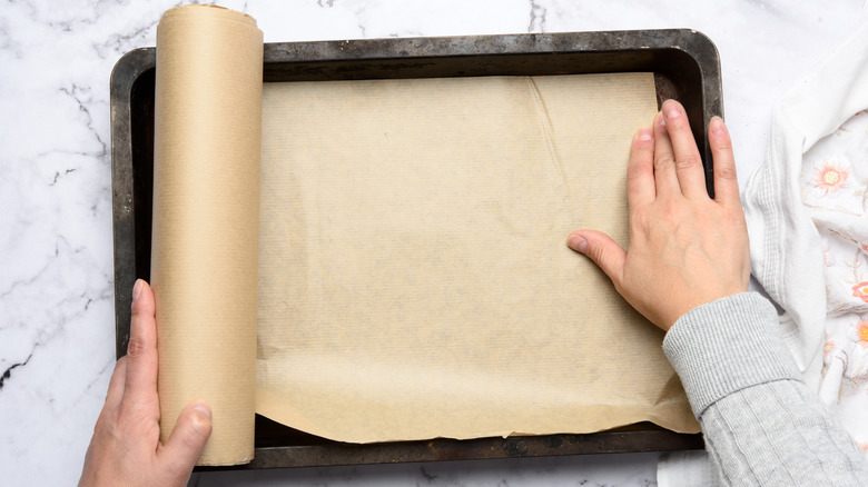 Parchment paper on baking tray