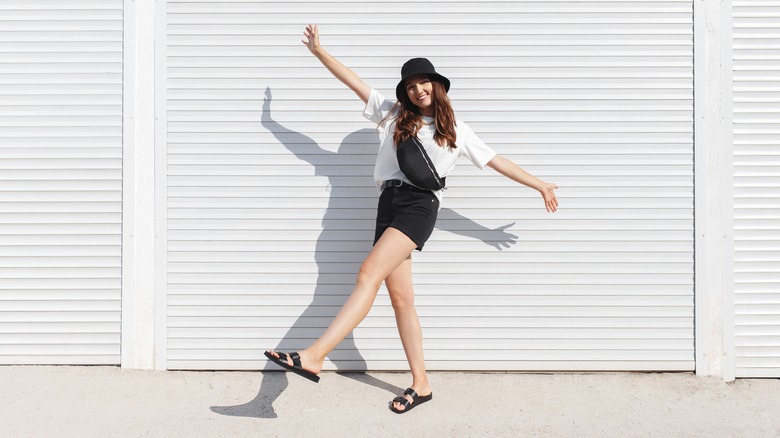 woman wearing Birkenstocks 