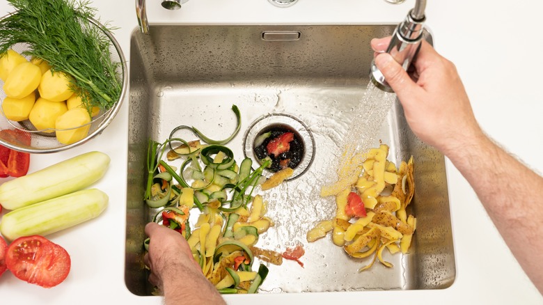 Sink with food in drain 