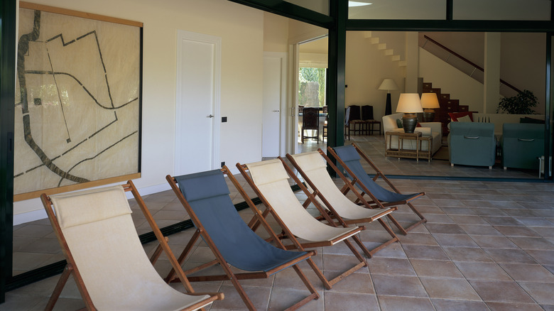 row of folding chairs in home